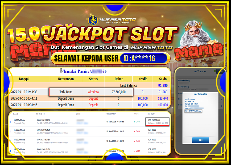 MUFASATOTO JACKPOT PRAGMATIC PLAY Rp.27.500.000|LUNAS